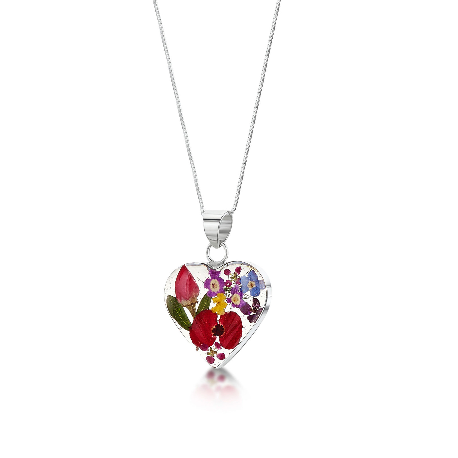 Heart Real Mixed flowers silver Necklace | Pashon