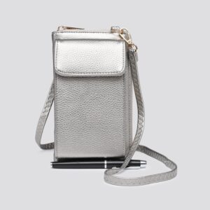 Silver Purse & Phone Bag With Gold Zip